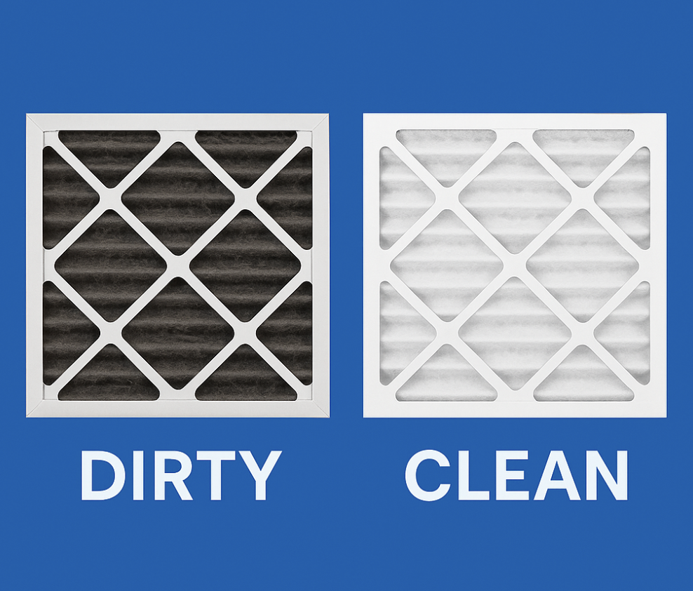 comparison infographic of a clean and dirty filter