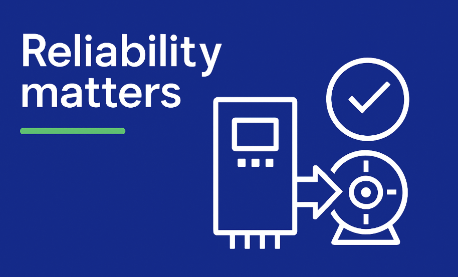 image of icons displaying why reliability matters in a soft starter.